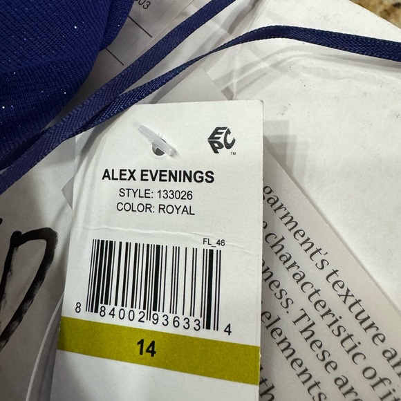 Formal Dress Size 14 ALEX EVENINGS Cold off the Shoulder Glitter Mesh Gown Blue - Picture 6 of 6